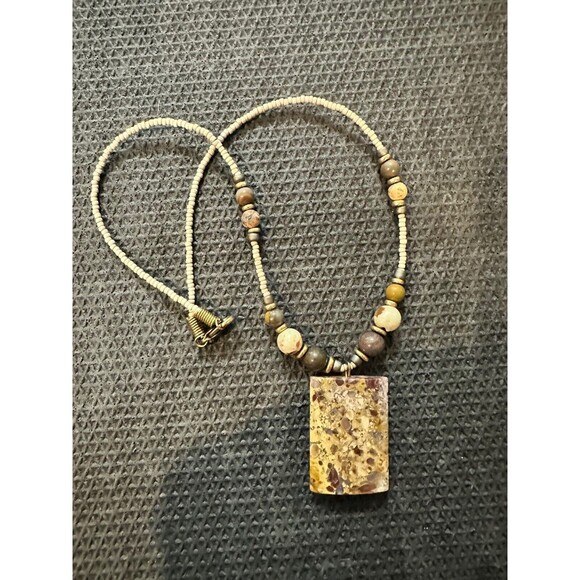 Leopardite Jasper Beaded Necklace Pendant Beads 17" - Picture 1 of 6